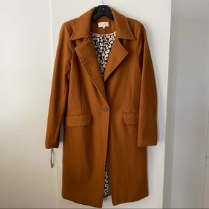 SKIES ARE BLUE LONG LINED COAT COGNAC. SIZE SMALL